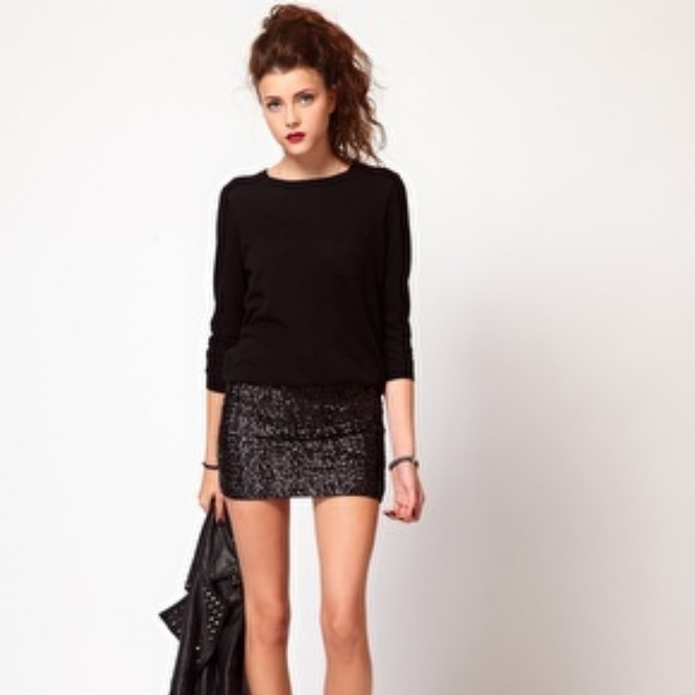Bisou Bisou Black Sequined Skirt - NWT Size XSmall